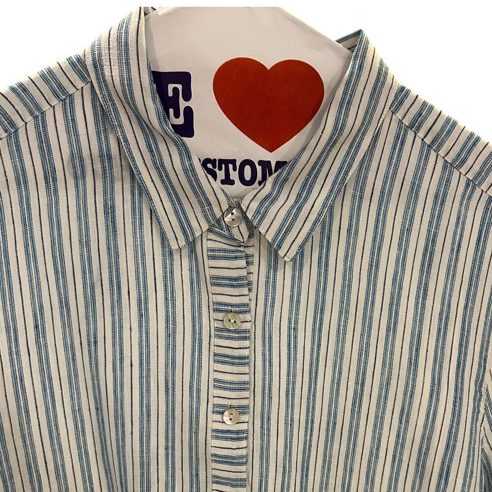 J. JILL Women's 100% Linen Tunic LARGE TALL Love Linen Blue Striped 3/4 Sleeve